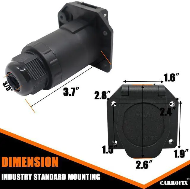 Alt view image 10 of 14 - CARROFIX RV Blade 7-Way Replacement Trailer Socket - Vehicle End 7-Pin Trailer Light Connector Adapter