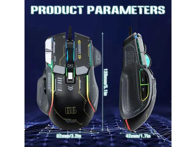 Alt view image 14 of 14 - VEGCOO Wired Gaming Mouse, 12800 DPI Optical Gamer Mouse with 10 Programmable Buttons, Colorful RGB Lights, Ergonomic Design for Gaming and Working