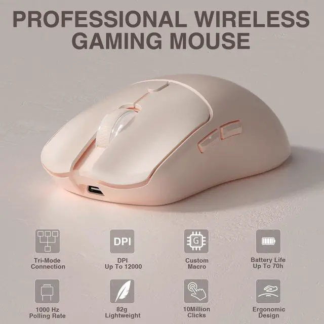 Alt view image 9 of 14 - Hoegoa SC580X Wireless Gaming Mouse, Tri-Mode 2.4G/BT5.0/USB-C Gaming Mice with 12000 DPI, 6 Programmable Buttons, Rechargeable Computer Mouse for Laptop/PC/Mac/Tablet