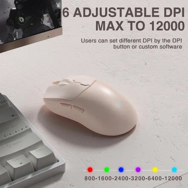 Alt view image 11 of 14 - Hoegoa SC580X Wireless Gaming Mouse, Tri-Mode 2.4G/BT5.0/USB-C Gaming Mice with 12000 DPI, 6 Programmable Buttons, Rechargeable Computer Mouse for Laptop/PC/Mac/Tablet