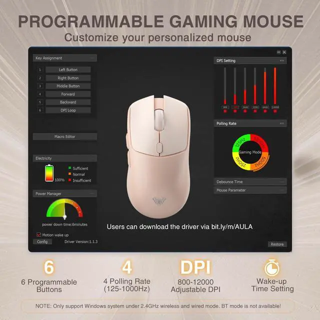Alt view image 13 of 14 - Hoegoa SC580X Wireless Gaming Mouse, Tri-Mode 2.4G/BT5.0/USB-C Gaming Mice with 12000 DPI, 6 Programmable Buttons, Rechargeable Computer Mouse for Laptop/PC/Mac/Tablet