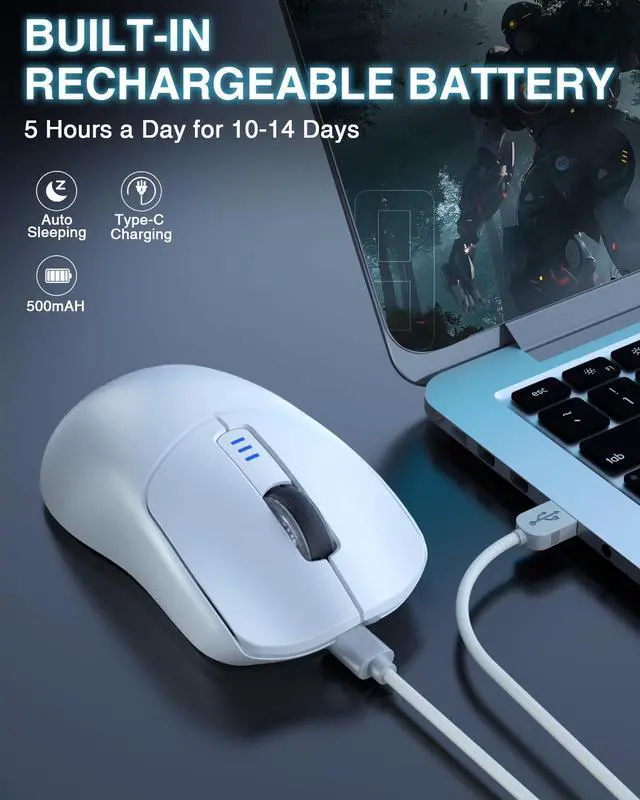 Alt view image 13 of 14 - Hoegoa SC580 Wireless Gaming Mouse, Tri-Mode 2.4G/BT5.0/USB-C Gaming Mouse, 12000 DPI Rechargeable Wireless Mouse with 6 Programmable Buttons, Ergonomic Computer Mouse for Laptop/PC/Mac/Tablet