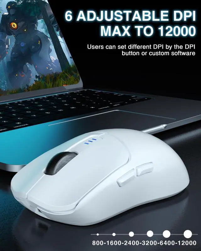 Alt view image 11 of 14 - Hoegoa SC580 Wireless Gaming Mouse, Tri-Mode 2.4G/BT5.0/USB-C Gaming Mouse, 12000 DPI Rechargeable Wireless Mouse with 6 Programmable Buttons, Ergonomic Computer Mouse for Laptop/PC/Mac/Tablet