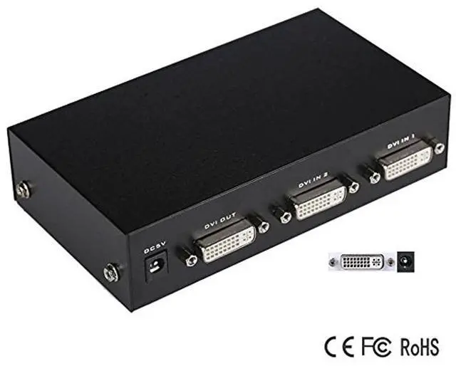 Main image of Iseebiz DVI Switch Box, 2 in 1 Out DVI Selector, Support 1920x1440@60Hz with Remote for PC Laptop DVR Projector HDTV DVI Port Devices, 165Mhz Bandwidth for Office Home Working, Project, Meeting, etc.