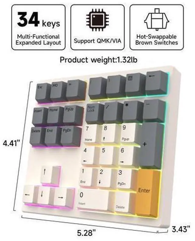 Alt view image 7 of 10 - SIKAI CASE 34 Key Mechanical Numpad, Wired Hot Swappable Programmable Number Pad Keyboard USB C 34 Key Numpad for Laptop Edit/PS/Gaming/Data Entry, VIA Support Number Pad for Win, Macbook, PC(RGB)