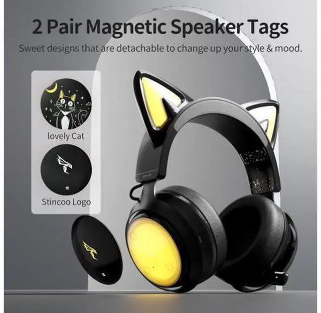 Alt view image 11 of 14 - SOMIC GS510 Cat Ear Headset Wireless Gaming Headphones for PS5/ PS4/ PC, Cute Headset 2.4G with Retractable Mic, 7.1 Stereo Sound, 8Hrs Playtime, RGB Lighting (Xbox Only Work in Wired Mode)