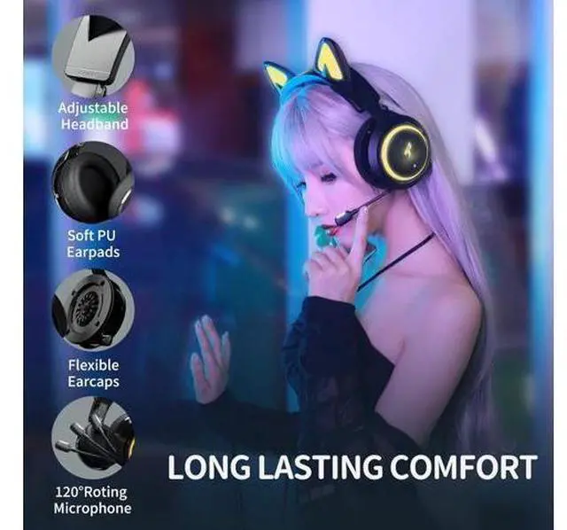 Alt view image 13 of 14 - SOMIC GS510 Cat Ear Headset Wireless Gaming Headphones for PS5/ PS4/ PC, Cute Headset 2.4G with Retractable Mic, 7.1 Stereo Sound, 8Hrs Playtime, RGB Lighting (Xbox Only Work in Wired Mode)