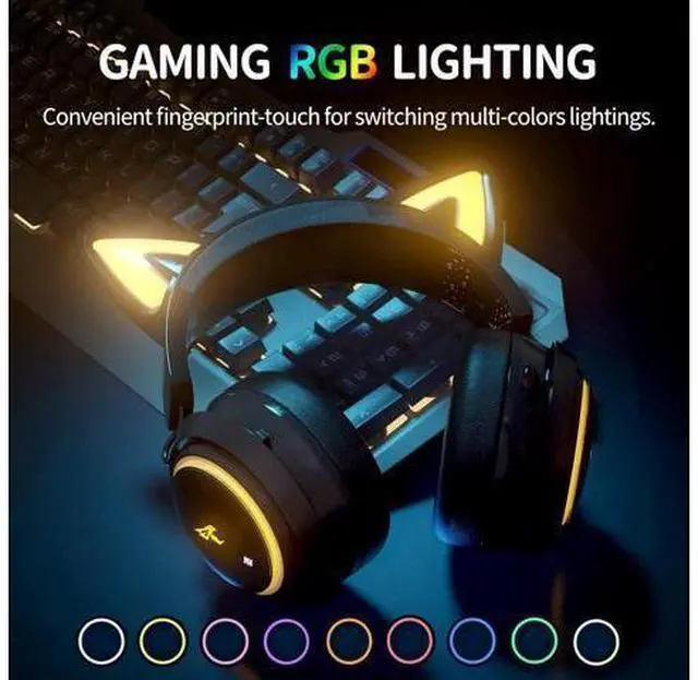 Alt view image 10 of 14 - SOMIC GS510 Cat Ear Headset Wireless Gaming Headphones for PS5/ PS4/ PC, Cute Headset 2.4G with Retractable Mic, 7.1 Stereo Sound, 8Hrs Playtime, RGB Lighting (Xbox Only Work in Wired Mode)
