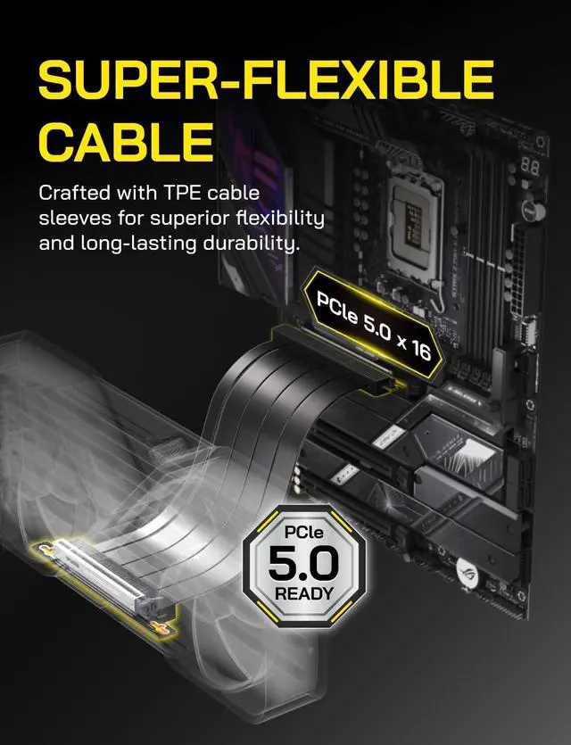 Alt view image 7 of 10 - EZDIY-FAB PCIe 5.0 X16 Riser Cable,128GB/s Bandwidth, for RTX 50/40 & RX 9000/7000 GPUs, PCIe Extension Card, Backward Compatible with PCIe 4.0/3.0,Vertical GPU Mount,Right Angle-30cm,Black