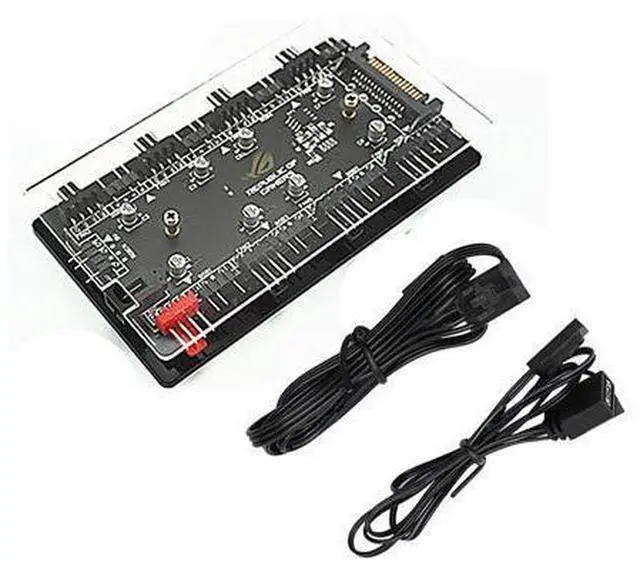 Alt view image 6 of 10 - 2-in-1 PWM & ARGB 5V Addressable RGB Controller Hub 8 Ports 12V 4Pin Fan & 5V 3Pin AURA Adapter with PMMA Case and Magnetic Standoff for Cooling Radiator & ASUS/MSI LED Strip - SATA Powered