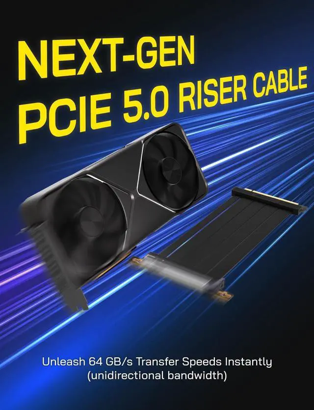 Alt view image 8 of 10 - EZDIY-FAB PCIe 5.0 X16 Riser Cable,128GB/s Bandwidth, for RTX 50/40 & RX 9000/7000 GPUs, PCIe Extension Card, Backward Compatible with PCIe 4.0/3.0,Vertical GPU Mount,Right Angle-30cm,Black