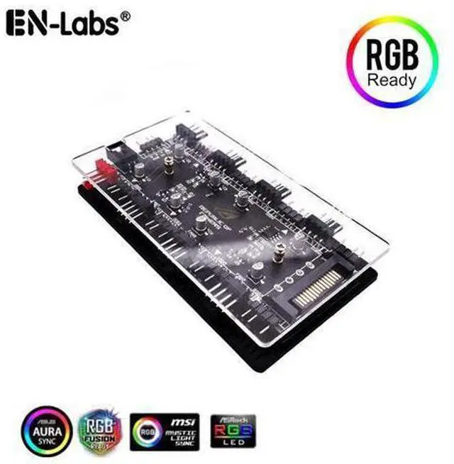 Alt view image 7 of 10 - 2-in-1 PWM & ARGB 5V Addressable RGB Controller Hub 8 Ports 12V 4Pin Fan & 5V 3Pin AURA Adapter with PMMA Case and Magnetic Standoff for Cooling Radiator & ASUS/MSI LED Strip - SATA Powered