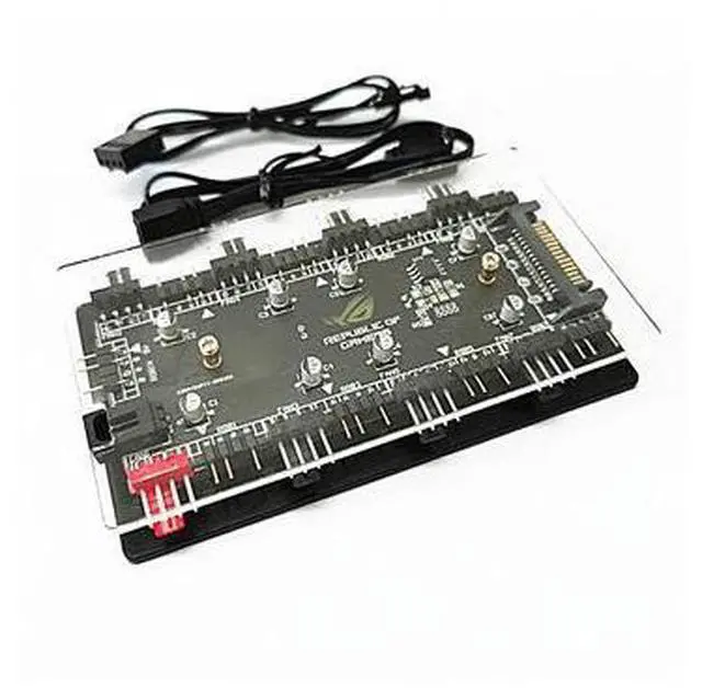 Alt view image 8 of 10 - 2-in-1 PWM & ARGB 5V Addressable RGB Controller Hub 8 Ports 12V 4Pin Fan & 5V 3Pin AURA Adapter with PMMA Case and Magnetic Standoff for Cooling Radiator & ASUS/MSI LED Strip - SATA Powered