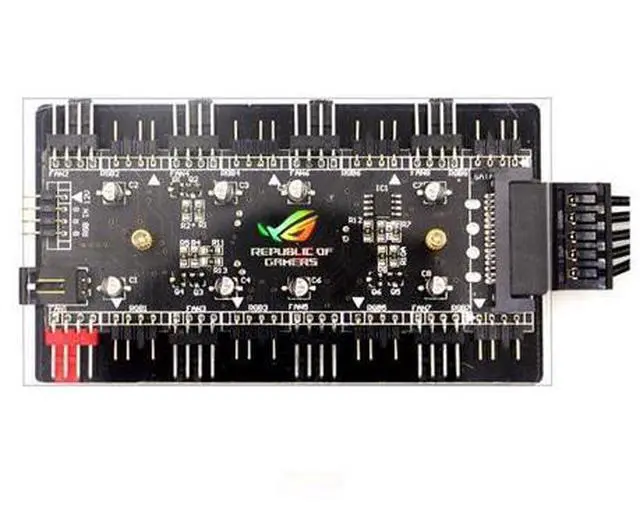 Alt view image 9 of 10 - 2-in-1 PWM & ARGB 5V Addressable RGB Controller Hub 8 Ports 12V 4Pin Fan & 5V 3Pin AURA Adapter with PMMA Case and Magnetic Standoff for Cooling Radiator & ASUS/MSI LED Strip - SATA Powered