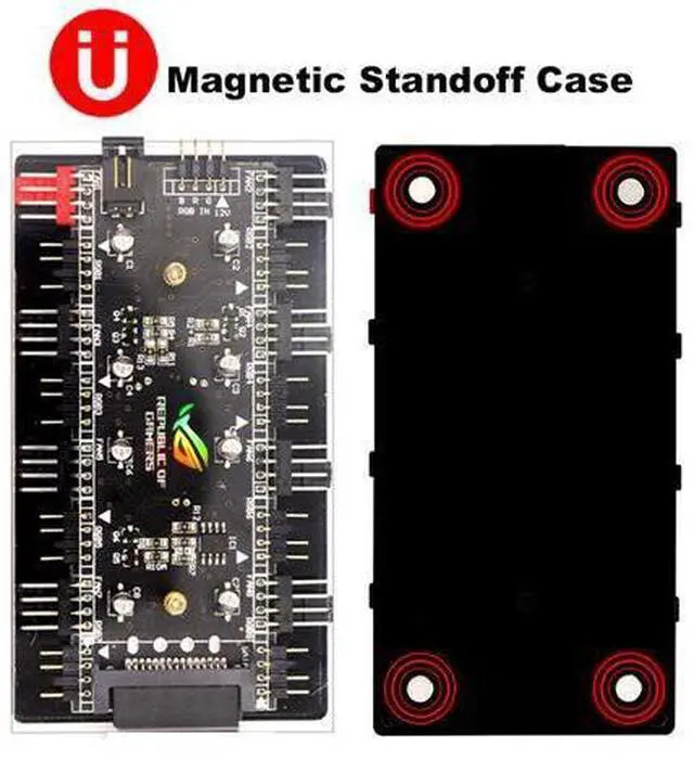 Alt view image 10 of 10 - 2-in-1 PWM & ARGB 5V Addressable RGB Controller Hub 8 Ports 12V 4Pin Fan & 5V 3Pin AURA Adapter with PMMA Case and Magnetic Standoff for Cooling Radiator & ASUS/MSI LED Strip - SATA Powered