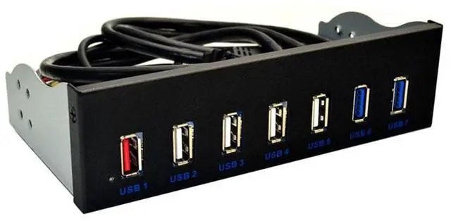 Alt view image 11 of 14 - 7 Port USB 3.0 5.25" Internal CD-ROM Bay Front Panel USB Hub,7 x USB 3.0 Type A Female to Motherboard USB 20 pin Hub Splitter Adapter w/ 5.25 inch Metal Bracket