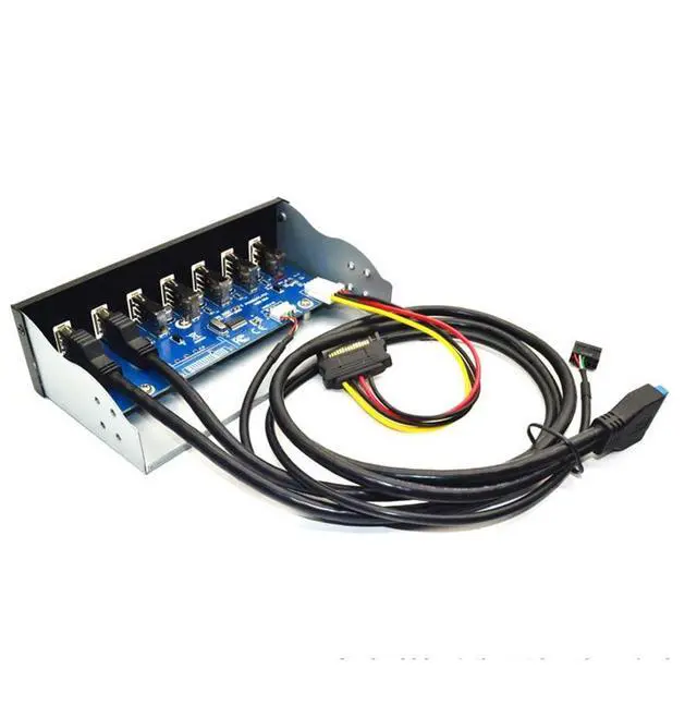 Alt view image 14 of 14 - 7 Port USB 3.0 5.25" Internal CD-ROM Bay Front Panel USB Hub,7 x USB 3.0 Type A Female to Motherboard USB 20 pin Hub Splitter Adapter w/ 5.25 inch Metal Bracket