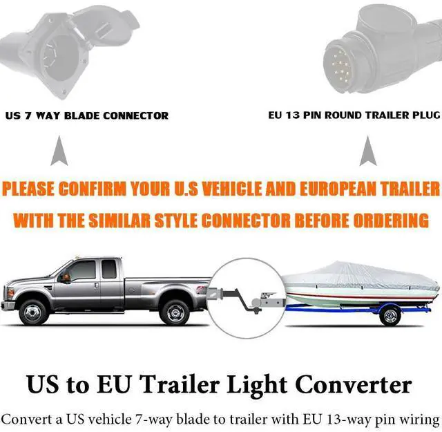 Alt view image 9 of 14 - CARROFIX Trailer Light Adapter Converter US Vehicle 7-Way Plug to European 13-Pin Round Connector