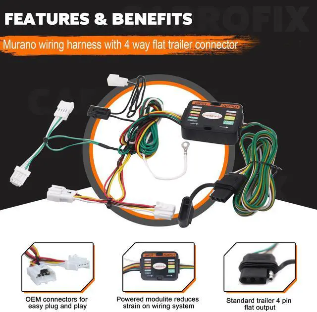 Alt view image 9 of 14 - CARROFIX Custom-Fit Vehicle Wiring Kit Harness with 4-Way Flat Trailer Connector for 2015-2023 Nissan Murano - Simple Plug-in Hitch Wiring Harness