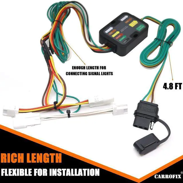 Alt view image 8 of 10 - CARROFIX Custom Fit Vehicle Wiring Harness Kit Taillight Converter with 4-Pin Flat Trailer Connector for Toyota RAV4