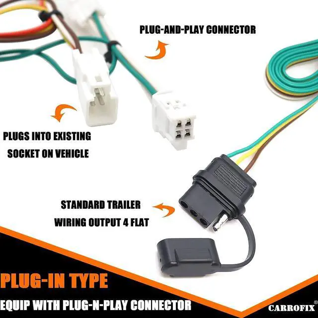 Alt view image 7 of 10 - CARROFIX Custom Fit Vehicle Wiring Harness Kit Taillight Converter with 4-Pin Flat Trailer Connector for Toyota RAV4