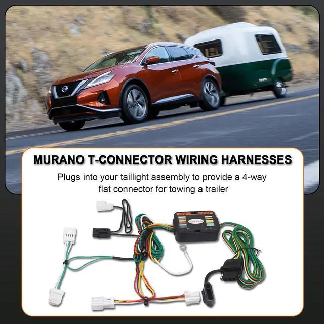 Alt view image 14 of 14 - CARROFIX Custom-Fit Vehicle Wiring Kit Harness with 4-Way Flat Trailer Connector for 2015-2023 Nissan Murano - Simple Plug-in Hitch Wiring Harness