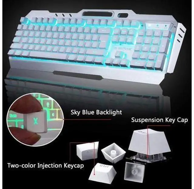 Alt view image 12 of 14 - Wireless Keyboard and Mouse,Blue LED Backlit Rechargeable Keyboard Mouse with 3800mAh Battery Metal Panel,Removable Hand Rest Mechanical Feel Keyboard and 7 Color Gaming Mute Mouse for PC Gamers