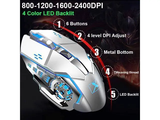 Alt view image 13 of 14 - Wireless Keyboard and Mouse,Blue LED Backlit Rechargeable Keyboard Mouse with 3800mAh Battery Metal Panel,Removable Hand Rest Mechanical Feel Keyboard and 7 Color Gaming Mute Mouse for PC Gamers