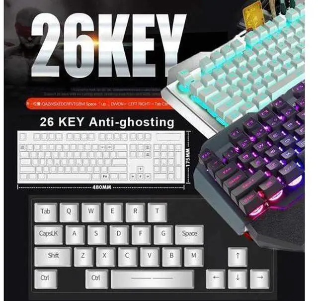 Alt view image 14 of 14 - Wireless Keyboard and Mouse,Blue LED Backlit Rechargeable Keyboard Mouse with 3800mAh Battery Metal Panel,Removable Hand Rest Mechanical Feel Keyboard and 7 Color Gaming Mute Mouse for PC Gamers