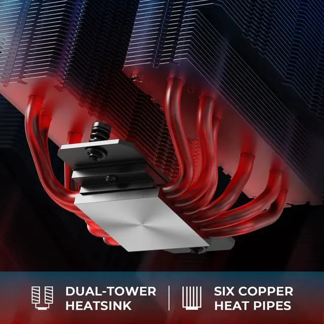 Alt view image 7 of 10 - ID-COOLING FROZN A620 PRO SE - Blackout Dual-Tower Air CPU Cooler, 6×6mm Heatpipes, Dual 120x120x25mm Quiet Fans, Intel LGA1700/1851/1200/115X; AMD AM4/AM5 (157mm in Height)