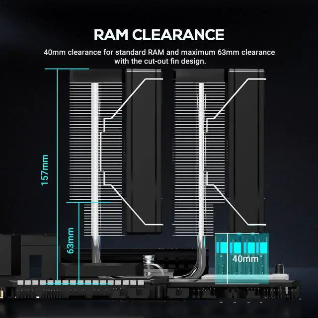 Alt view image 9 of 10 - ID-COOLING FROZN A620 PRO SE - Blackout Dual-Tower Air CPU Cooler, 6×6mm Heatpipes, Dual 120x120x25mm Quiet Fans, Intel LGA1700/1851/1200/115X; AMD AM4/AM5 (157mm in Height)
