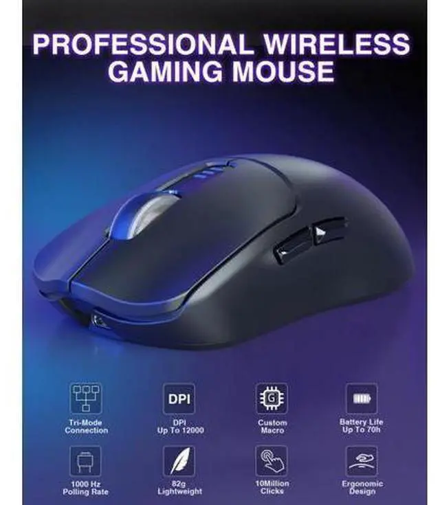 Alt view image 9 of 14 - Vszerda SC580 Wireless Gaming Mouse, Tri-Mode 2.4G/BT5.0/USB-C Gaming Mouse, 12000 DPI Rechargeable Wireless Mouse with 6 Programmable Buttons, Ergonomic Computer Mouse for Laptop/PC/Mac/Tablet