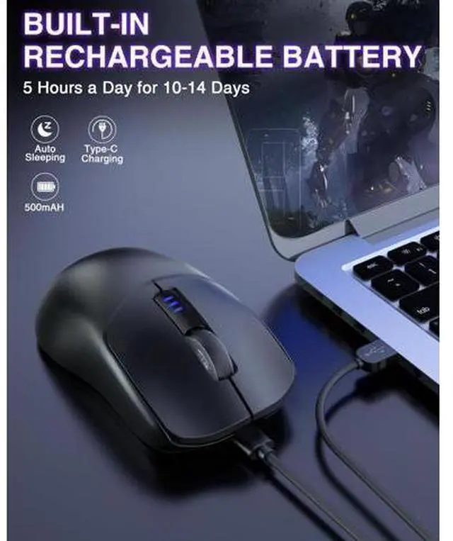 Alt view image 13 of 14 - Vszerda SC580 Wireless Gaming Mouse, Tri-Mode 2.4G/BT5.0/USB-C Gaming Mouse, 12000 DPI Rechargeable Wireless Mouse with 6 Programmable Buttons, Ergonomic Computer Mouse for Laptop/PC/Mac/Tablet