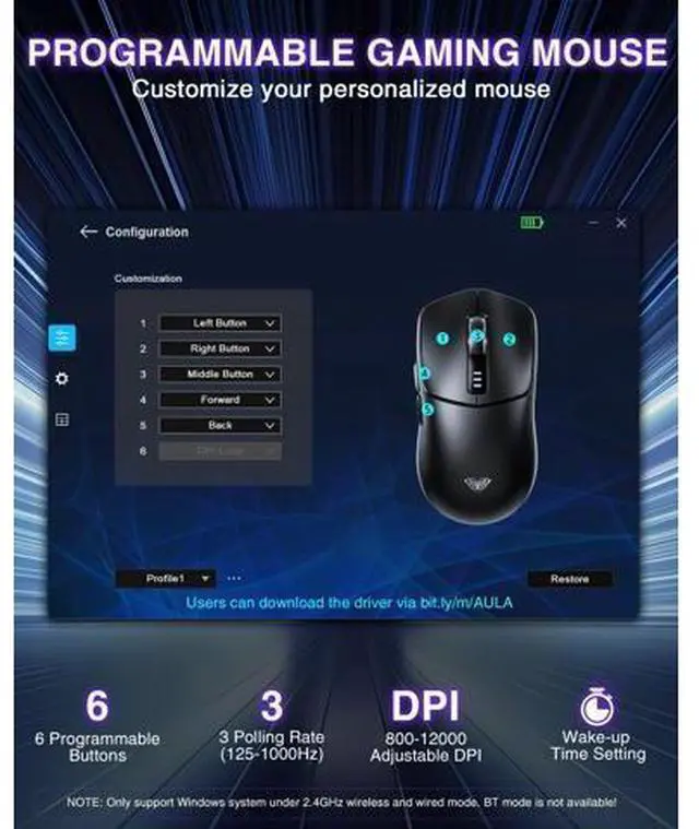 Alt view image 14 of 14 - Vszerda SC580 Wireless Gaming Mouse, Tri-Mode 2.4G/BT5.0/USB-C Gaming Mouse, 12000 DPI Rechargeable Wireless Mouse with 6 Programmable Buttons, Ergonomic Computer Mouse for Laptop/PC/Mac/Tablet