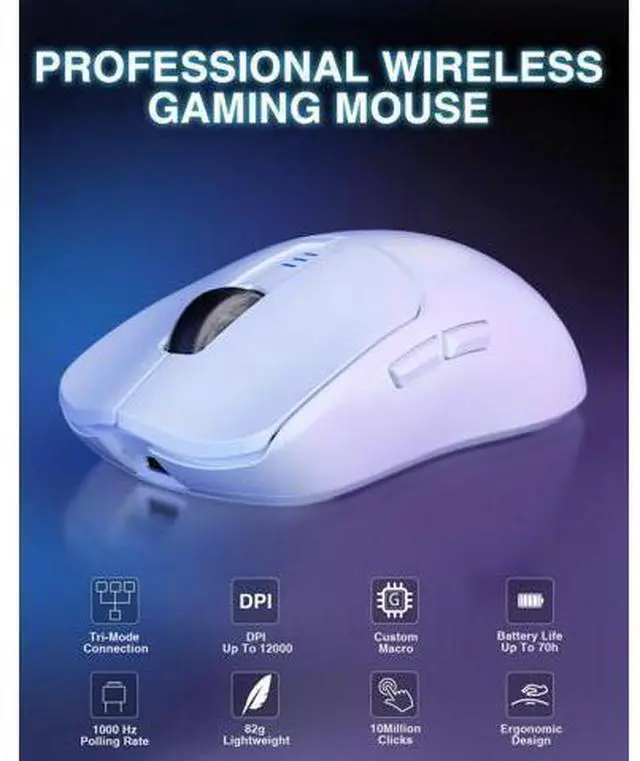 Alt view image 9 of 14 - Vszerda SC580 Wireless Gaming Mouse, Tri-Mode 2.4G/BT5.0/USB-C Gaming Mouse, 12000 DPI Rechargeable Wireless Mouse with 6 Programmable Buttons, Ergonomic Computer Mouse for Laptop/PC/Mac/Tablet