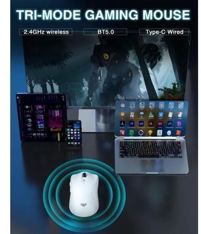 Alt view image 10 of 14 - Vszerda SC580 Wireless Gaming Mouse, Tri-Mode 2.4G/BT5.0/USB-C Gaming Mouse, 12000 DPI Rechargeable Wireless Mouse with 6 Programmable Buttons, Ergonomic Computer Mouse for Laptop/PC/Mac/Tablet