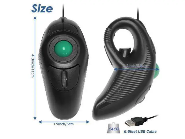 Alt view image 10 of 14 - Finger Mouse, Handheld Trackball Mouse USB Wired Hand Held Thumb Ring Mice with Roller for Laptop Mac Window Computer Fits Left and Right Handed Users