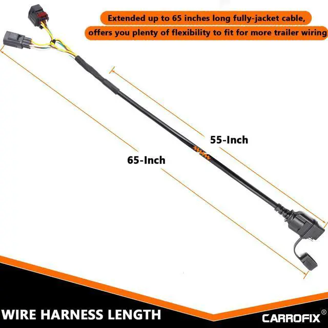 Alt view image 11 of 14 - CARROFIX 4 Way Flat Tow Hitch Trailer Wiring Harness for 2007-2018 Jeep Wrangler JK Models 69"