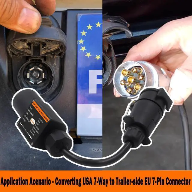 Alt view image 14 of 14 - CARROFIX Truck to Trailer Light Converter, US Vehicle Socket 7-Pole RV Blade to European Trailer 7 Pin Plug, PA Housing, Chip-Controlled