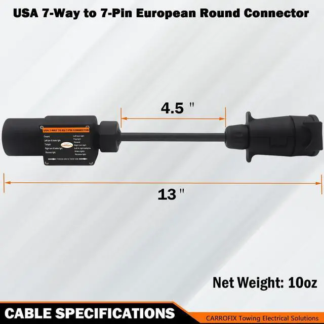 Alt view image 12 of 14 - CARROFIX Truck to Trailer Light Converter, US Vehicle Socket 7-Pole RV Blade to European Trailer 7 Pin Plug, PA Housing, Chip-Controlled