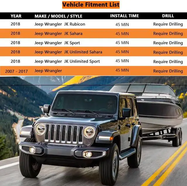 Alt view image 12 of 14 - CARROFIX 4 Way Flat Tow Hitch Trailer Wiring Harness for 2007-2018 Jeep Wrangler JK Models 69"