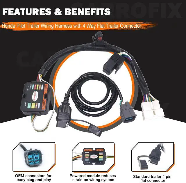 Alt view image 9 of 14 - CARROFIX Custom-Fit Vheicle Wiring Kit with 4 Way Flat Trailer Connector for 2012-2015 Honda Pilot with Factory Tow Package