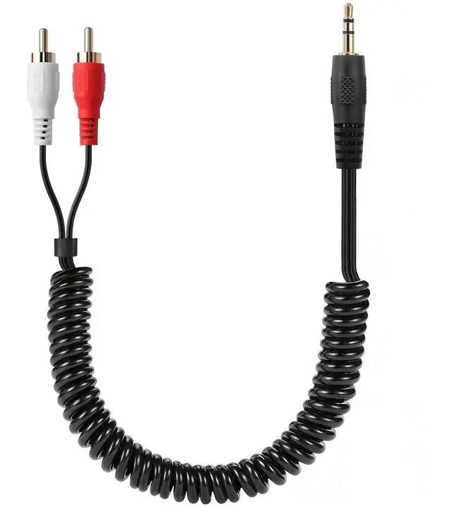 Alt view image 7 of 12 - 3.5mm to 2 RCA Stereo Audio Coiled Cable,1/8" TRS Male to 2 RCA Male Gold-Plated Coiled Spring Y Splitter Cable,for Connecting Amplifiers, Speakers, Etc- Up to 0.7M/2.3FT