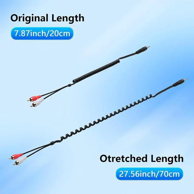 Alt view image 9 of 12 - 3.5mm to 2 RCA Stereo Audio Coiled Cable,1/8" TRS Male to 2 RCA Male Gold-Plated Coiled Spring Y Splitter Cable,for Connecting Amplifiers, Speakers, Etc- Up to 0.7M/2.3FT