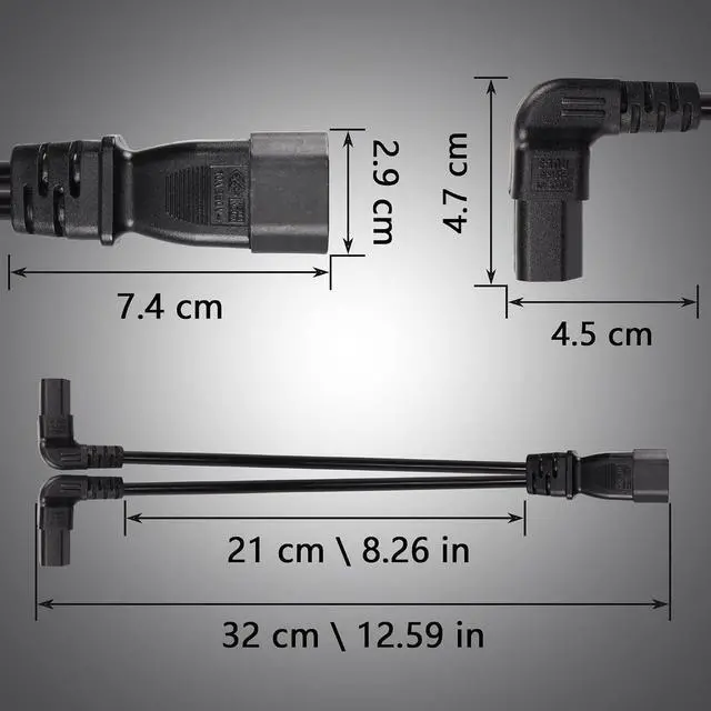 Alt view image 11 of 12 - 1FT C14 to 2 x C13 Y Splitter Extension Power Cable, UPS Server IEC 320 C14 Male to Up Angle Dual C13 Female Power Cord(c14-2c13u)