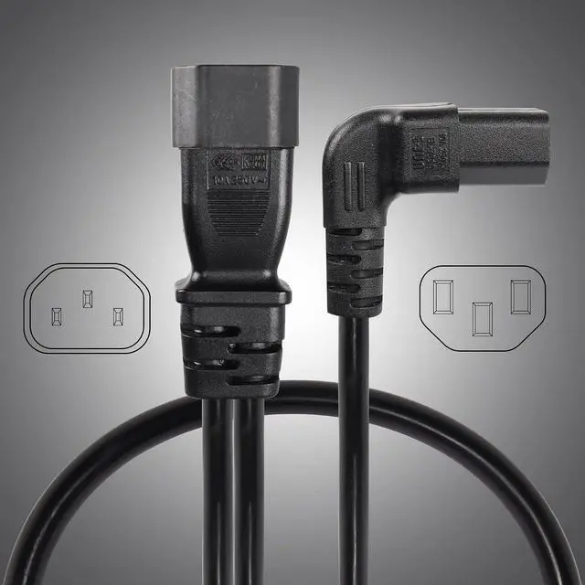 Alt view image 9 of 12 - 1FT C14 to 2 x C13 Y Splitter Extension Power Cable, UPS Server IEC 320 C14 Male to Up Angle Dual C13 Female Power Cord(c14-2c13u)