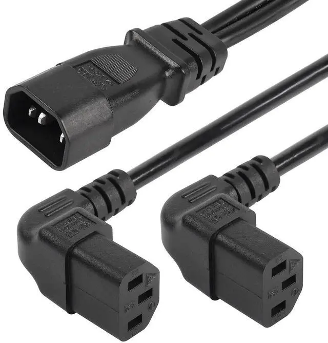 Alt view image 12 of 12 - 1FT C14 to 2 x C13 Y Splitter Extension Power Cable, UPS Server IEC 320 C14 Male to Up Angle Dual C13 Female Power Cord(c14-2c13u)