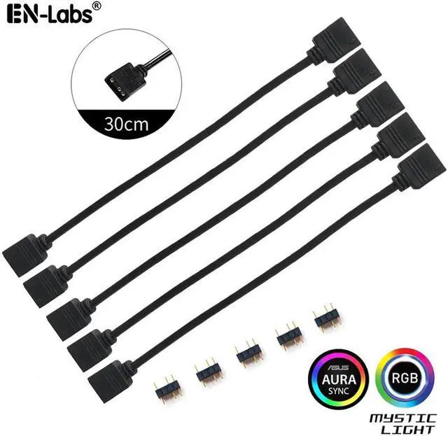 Alt view image 4 of 6 - 5 Pack 5V 3-Pin RGB Female to Female RBW LED Strip Extension Cable w/ Gender Changer Adapter - 1 Foot