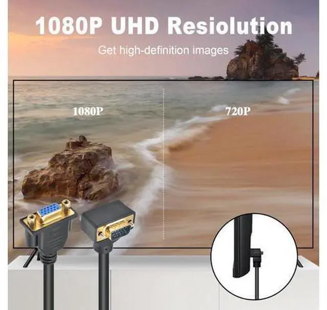 Alt view image 11 of 14 - Vszerda VGA Extension Cable, 90 Degree Up Angle VGA Cable Male to Female Extension Extender Cable 1080P Full HD for PC TV Projector,1.5ft