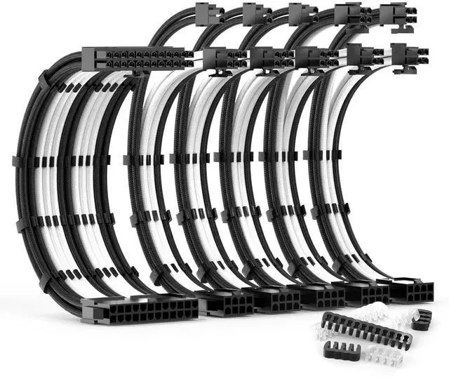 Alt view image 8 of 14 - PSU Cable Extension Kit 30CM Length with Combs,1x24Pin/2x8Pin(4+4) EPS/3x8Pin(6P+2P) PCI-E/PC Sleeved for ATX Power Supply,White, All-White